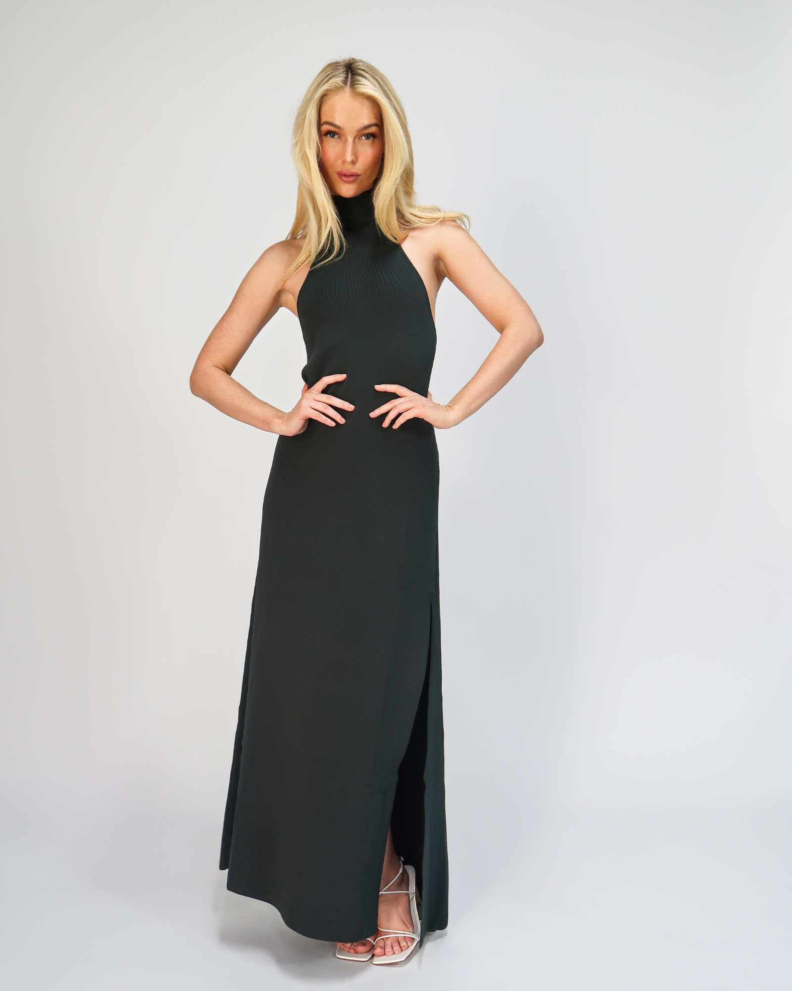 Crepe Knit Halter Maxi Dress Green Stylish Dresses Designed in