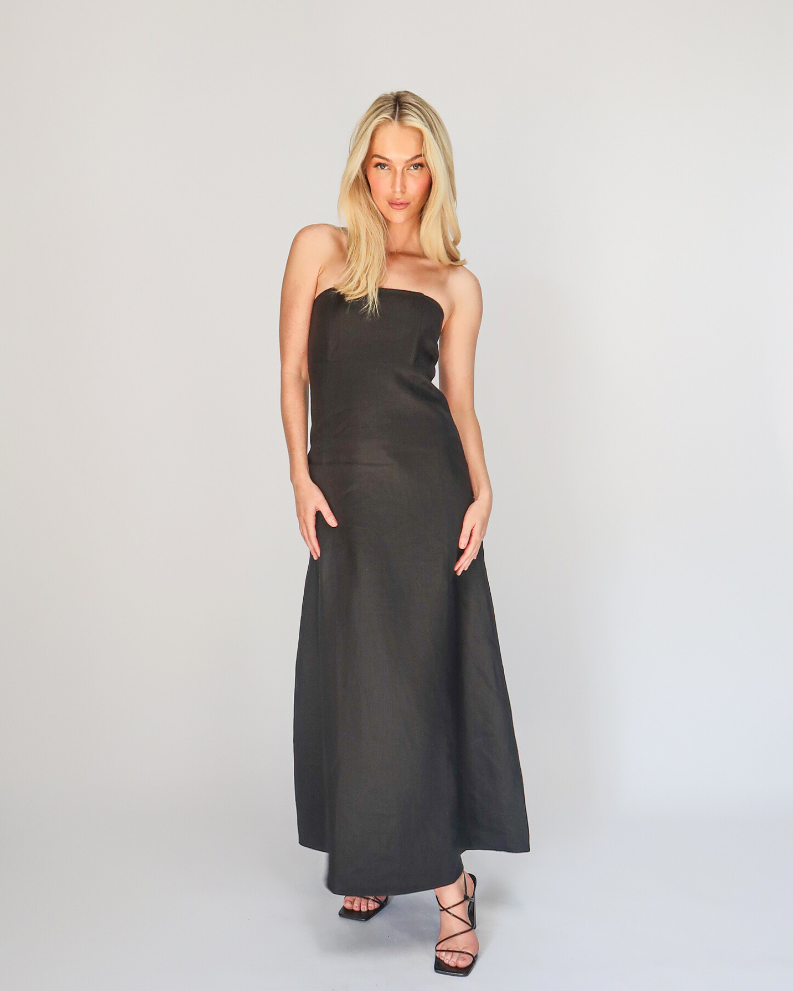 Black strapless maxi dress sales