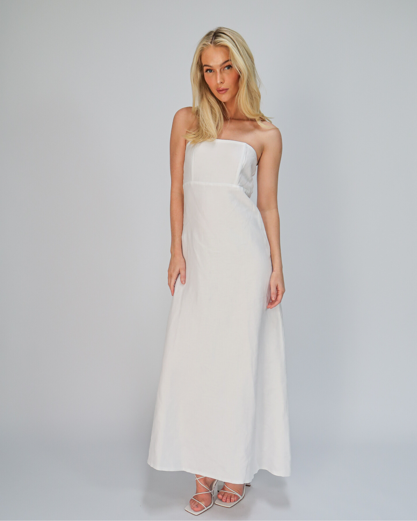 White Linen Strapless Maxi Dress  Sotto Brand - Elevate Your Wardrobe