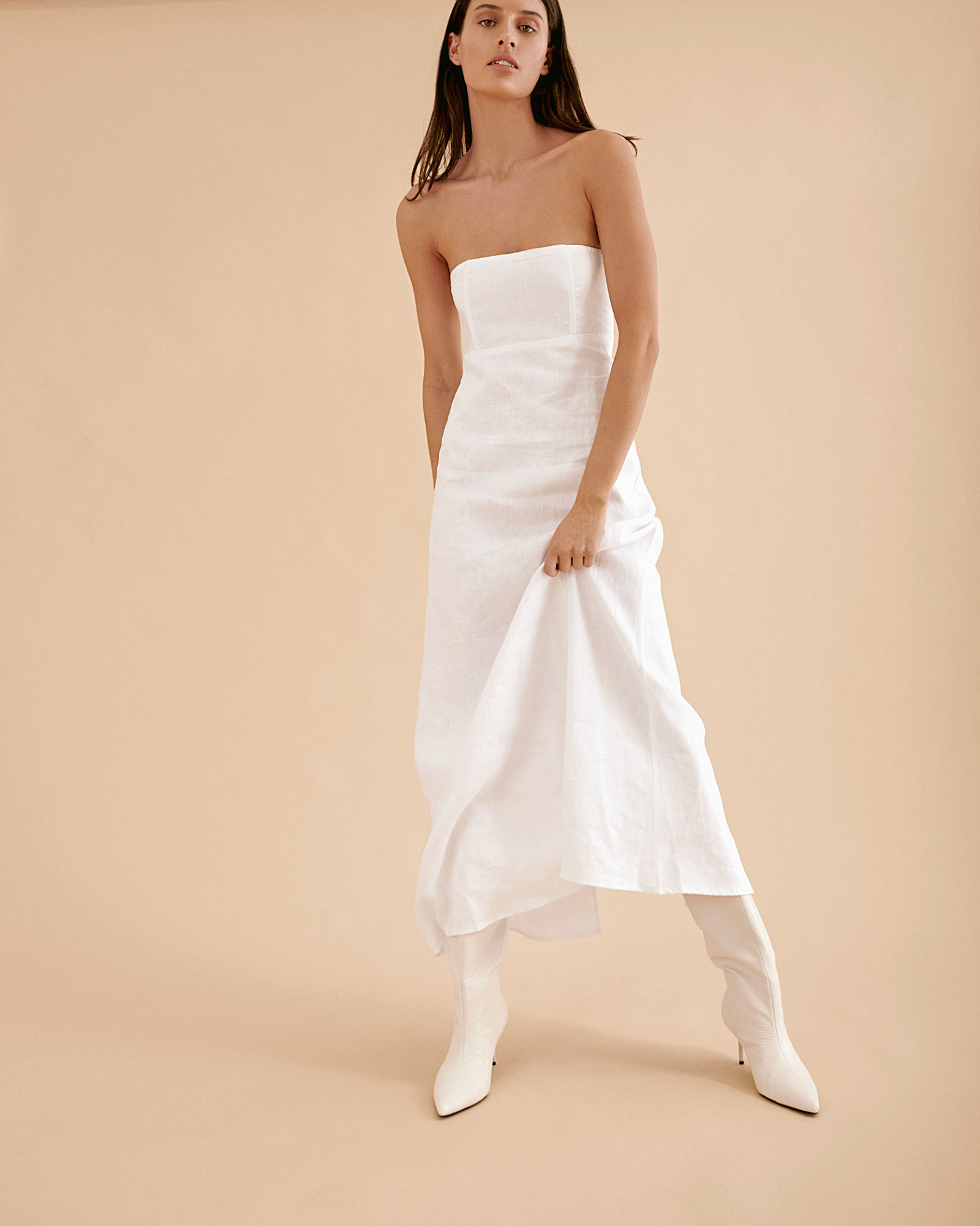 White linen 2025 strapless dress